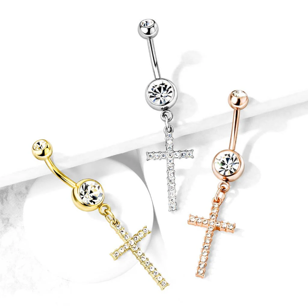 Bauchnabelpiercing Kreuz beweglich Zirkonia - Image 7