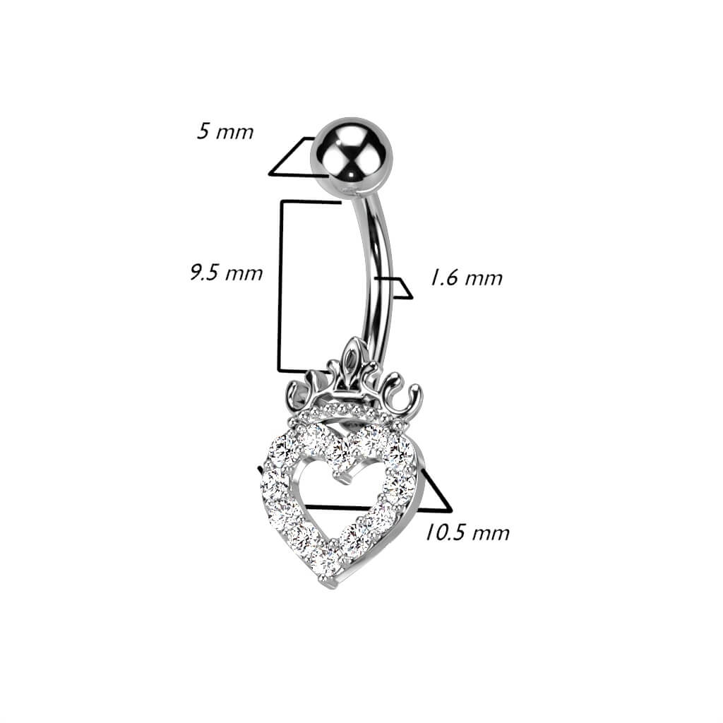 Bauchnabelpiercing Herz Krone Zirkonia - Image 3