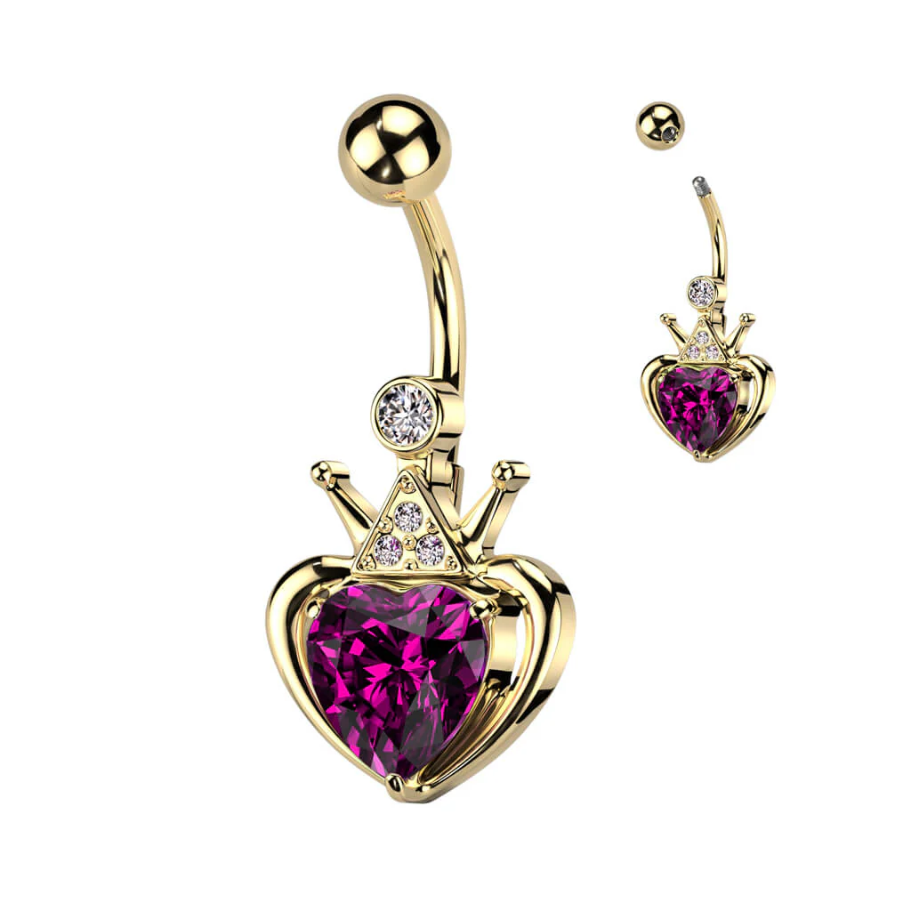 Bauchnabelpiercing Herz Krone Zirkonia Gold PVD - Image 2
