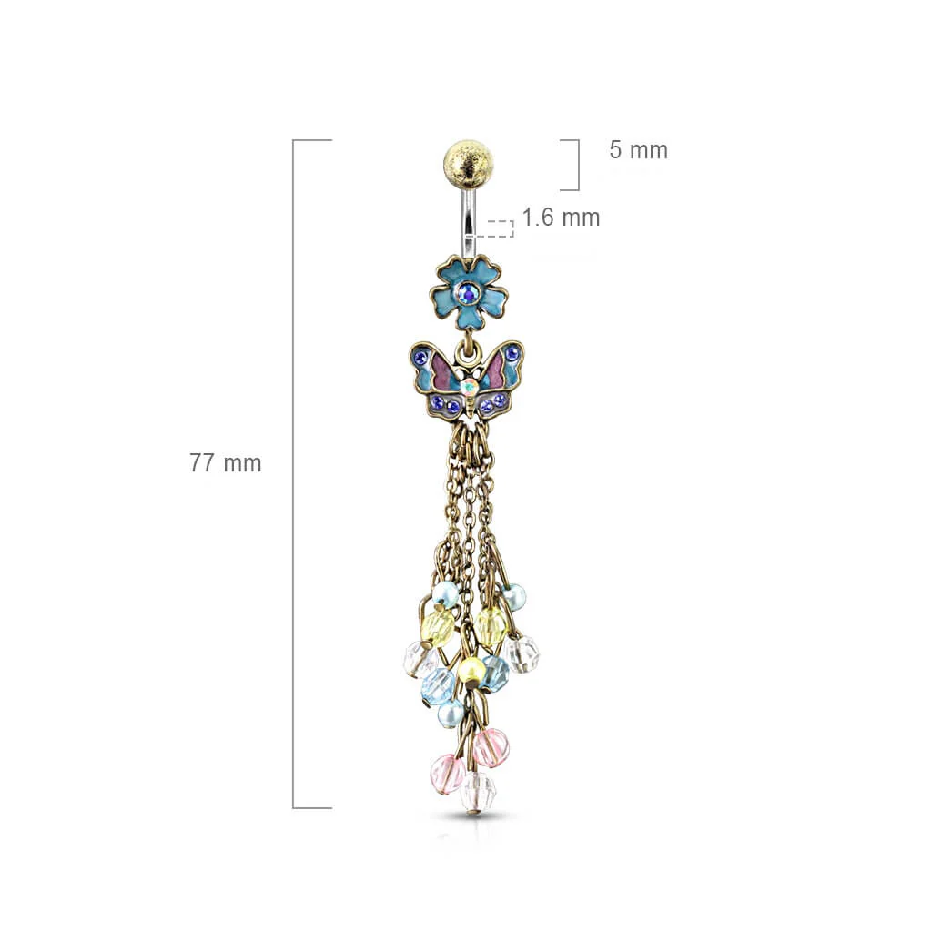 Bauchnabelpiercing Schmetterling Blume beweglich Zirkonia Gold - Image 2