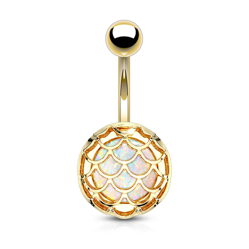 Bauchnabelpiercing Fischschuppen Opal Gold PVD - Image 2