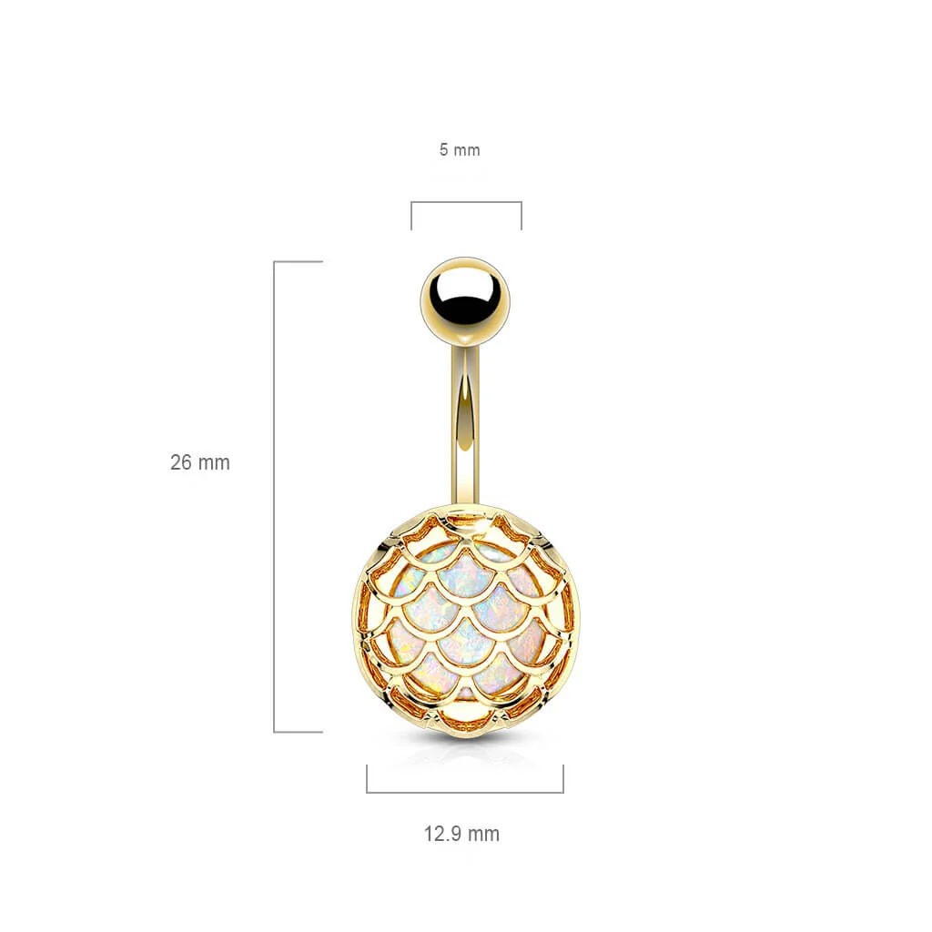 Bauchnabelpiercing Fischschuppen Opal Gold PVD - Image 3