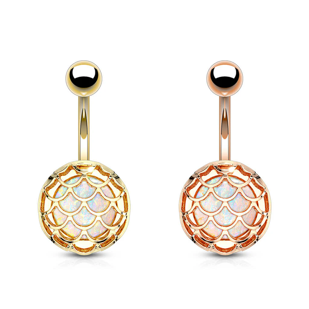 Bauchnabelpiercing Fischschuppen Opal Gold PVD - Image 4