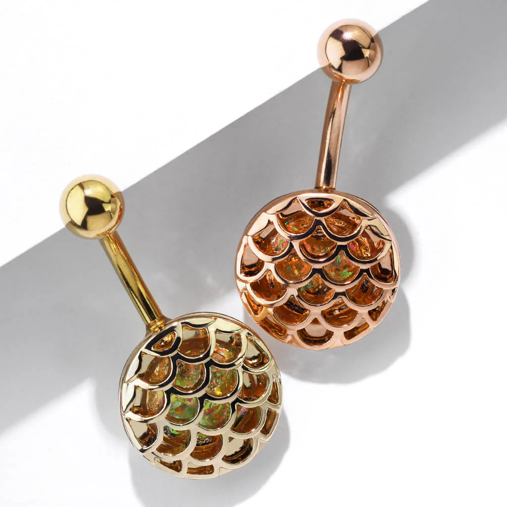 Bauchnabelpiercing Fischschuppen Opal Gold PVD - Image 6