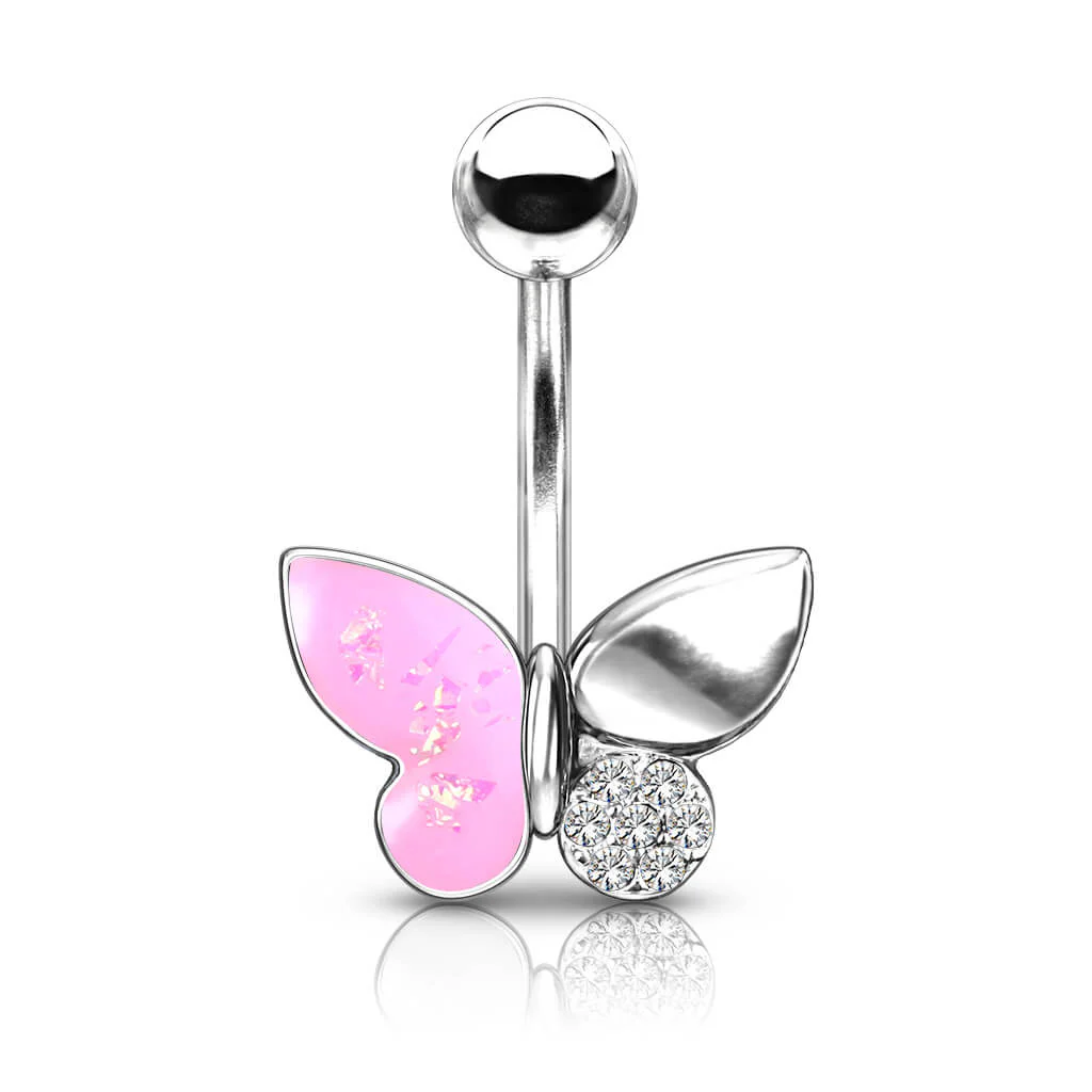 Bauchnabelpiercing Schmetterling Zirkonia Opal Silber - Image 2