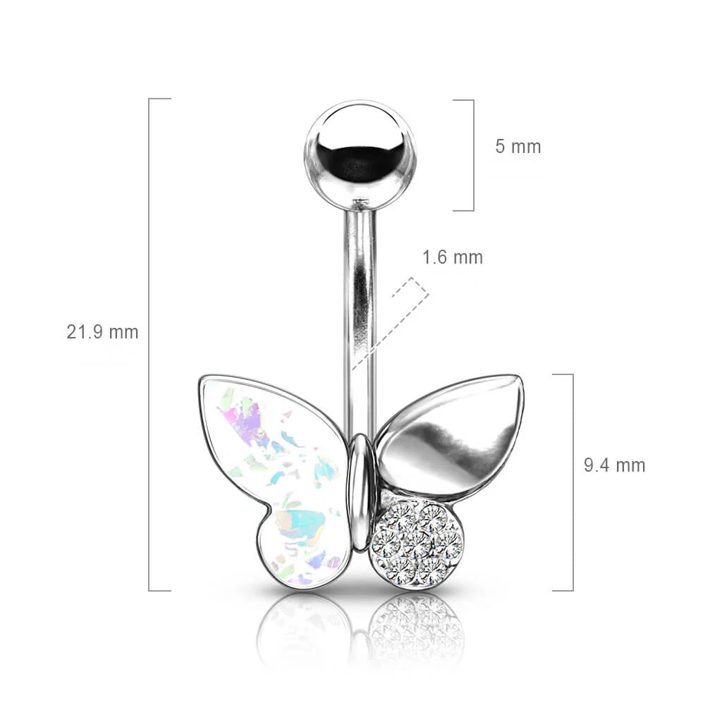 Bauchnabelpiercing Schmetterling Zirkonia Opal Silber - Image 3