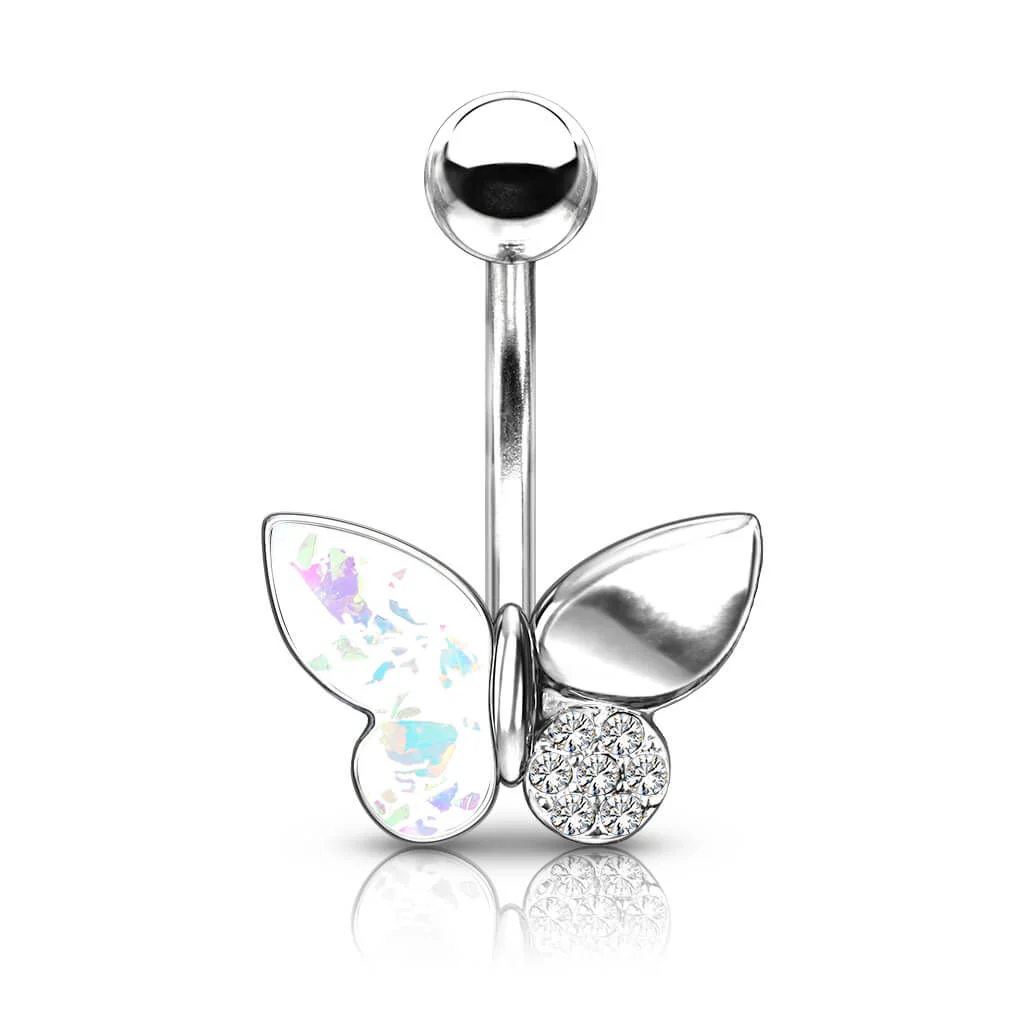 Bauchnabelpiercing Schmetterling Zirkonia Opal Silber - Image 8