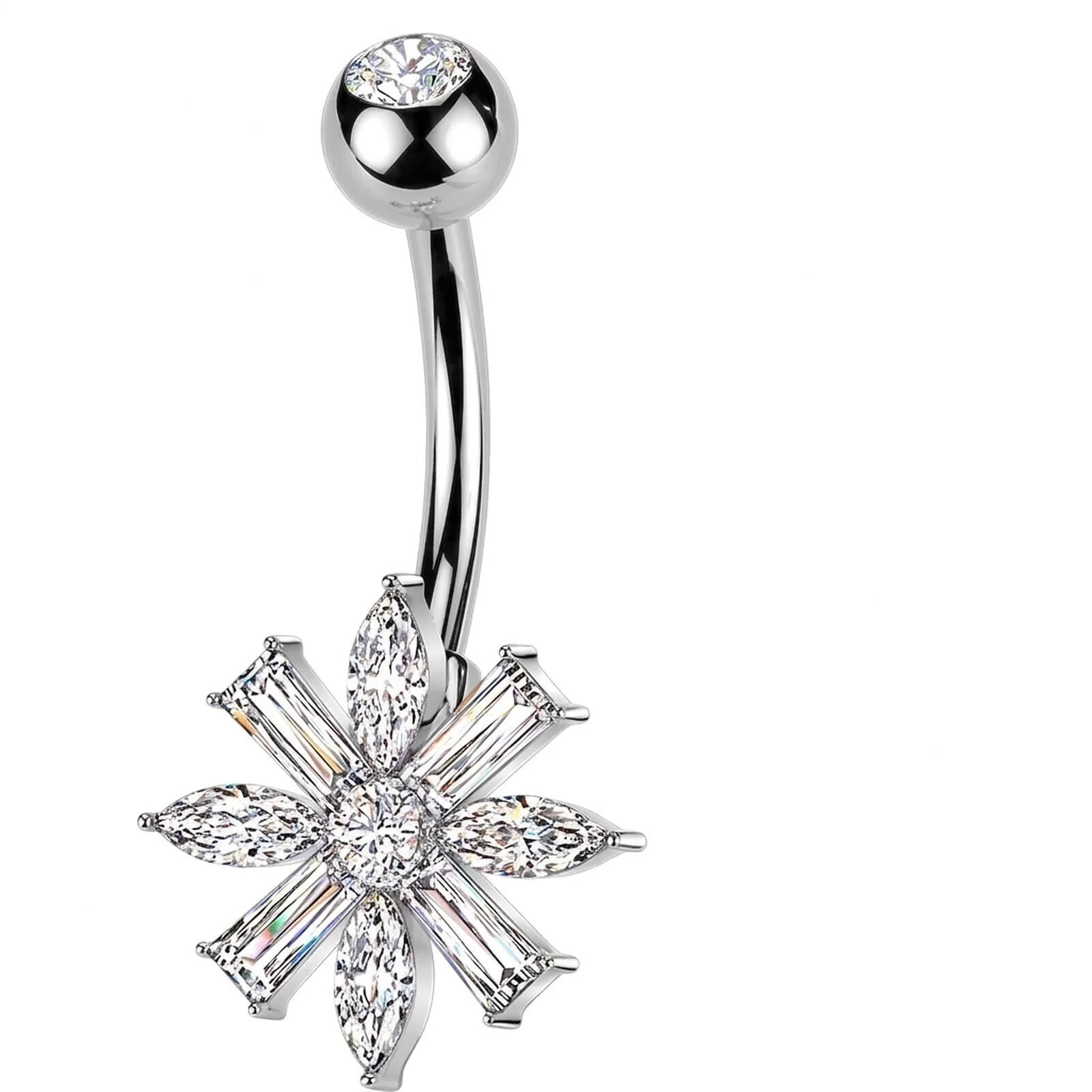 Bauchnabelpiercing Marquise und Baguette Zirkonia Blume