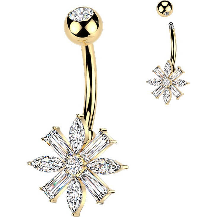 Bauchnabelpiercing Marquise und Baguette Zirkonia Blume - Image 2