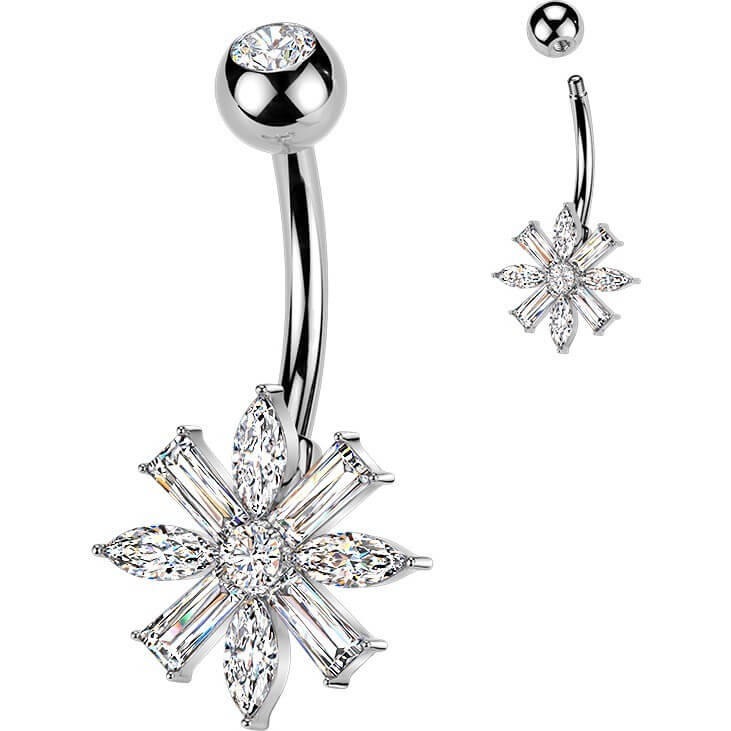 Bauchnabelpiercing Marquise und Baguette Zirkonia Blume - Image 3