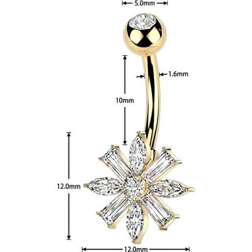 Bauchnabelpiercing Marquise und Baguette Zirkonia Blume - Image 4
