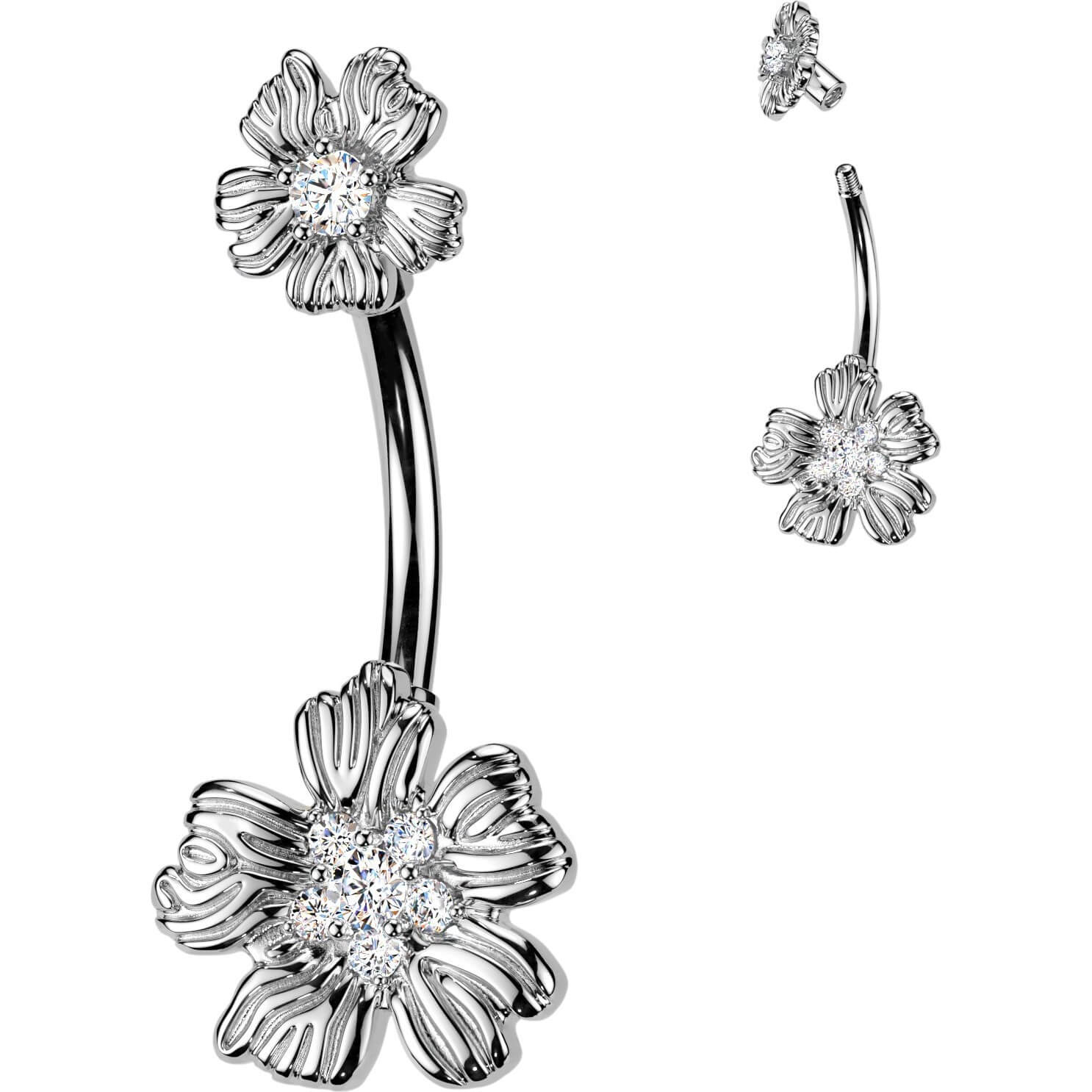 Bauchnabelpiercing doppelte Blume Zirkonia Mitte