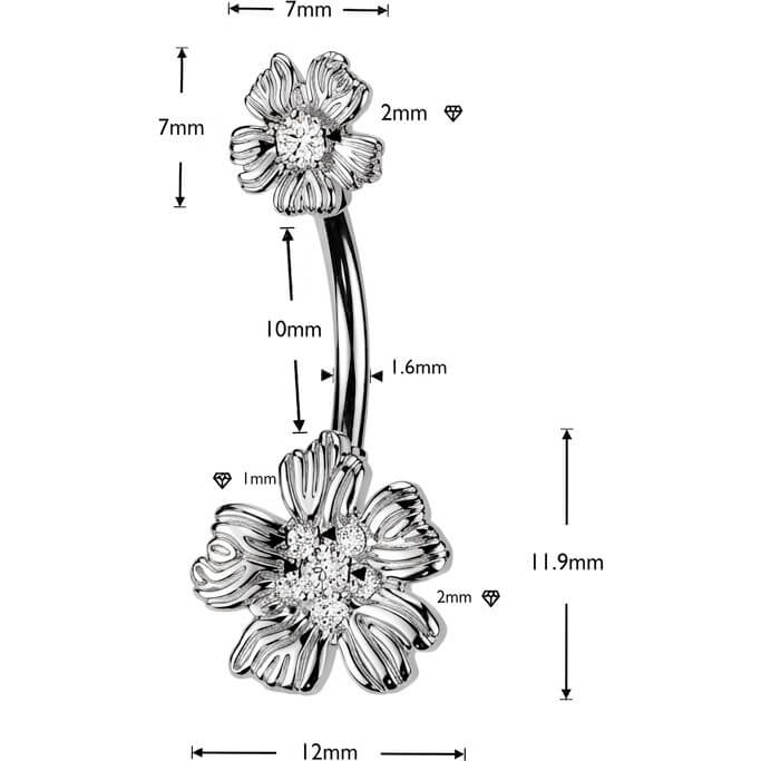 Bauchnabelpiercing doppelte Blume Zirkonia Mitte - Image 2