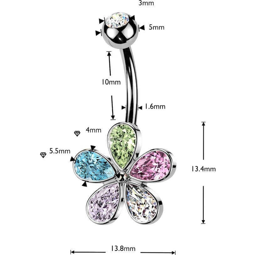 Bauchnabelpiercing mehrfarbige Tropfen Zirkonia Blume - Image 2