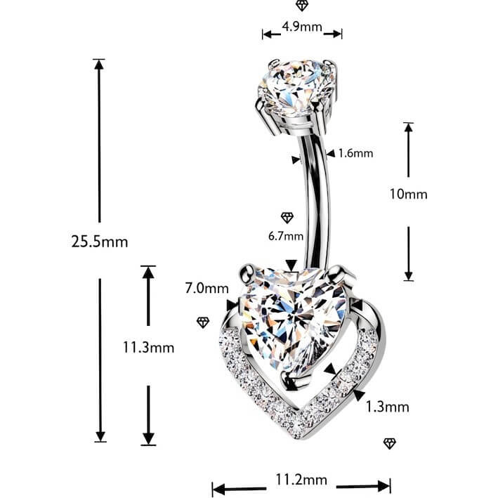 Bauchnabelpiercing Pavé und Krappenfassung Herz Zirkonia Innengewinde - Image 2