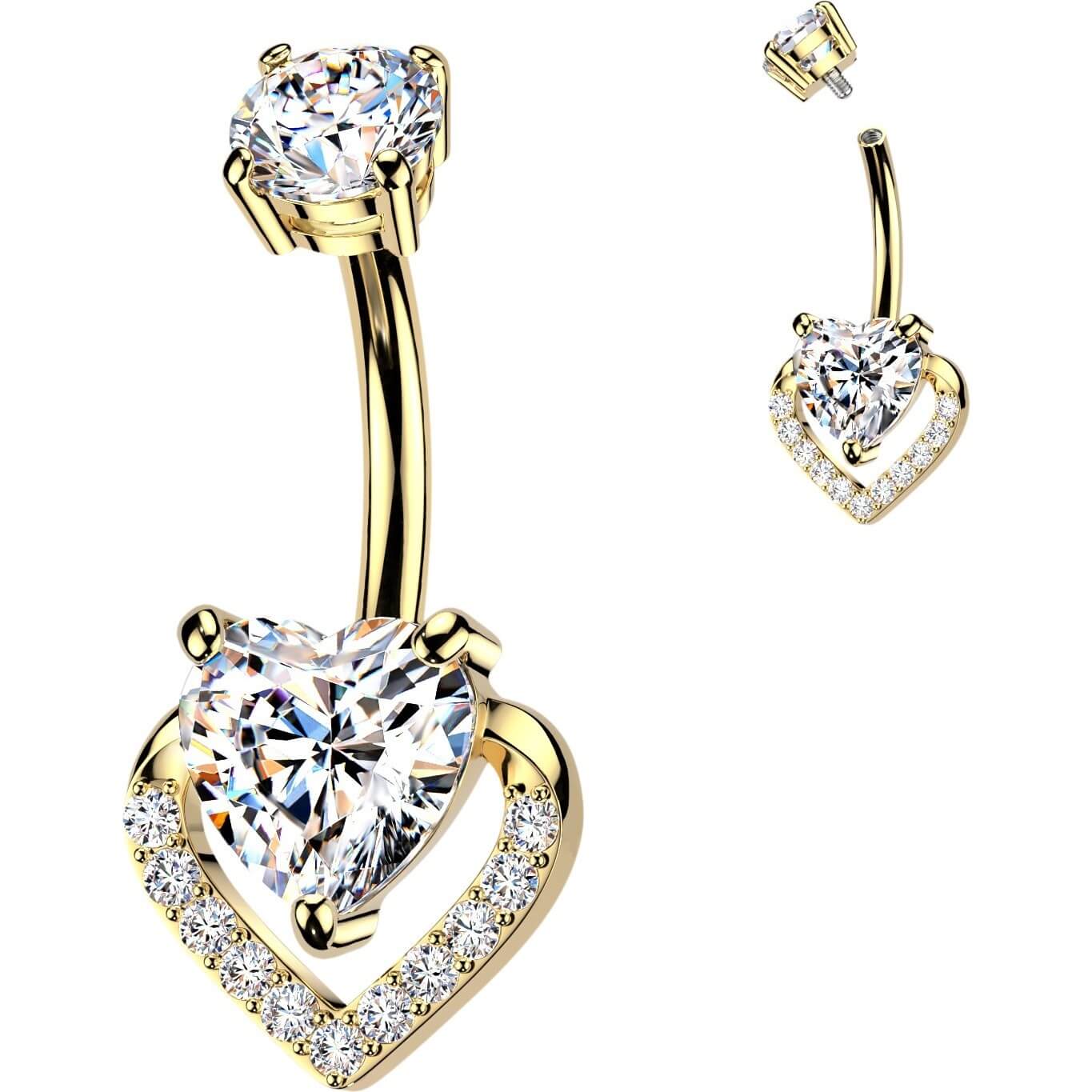 Bauchnabelpiercing Pavé und Krappenfassung Herz Zirkonia Innengewinde - Image 3