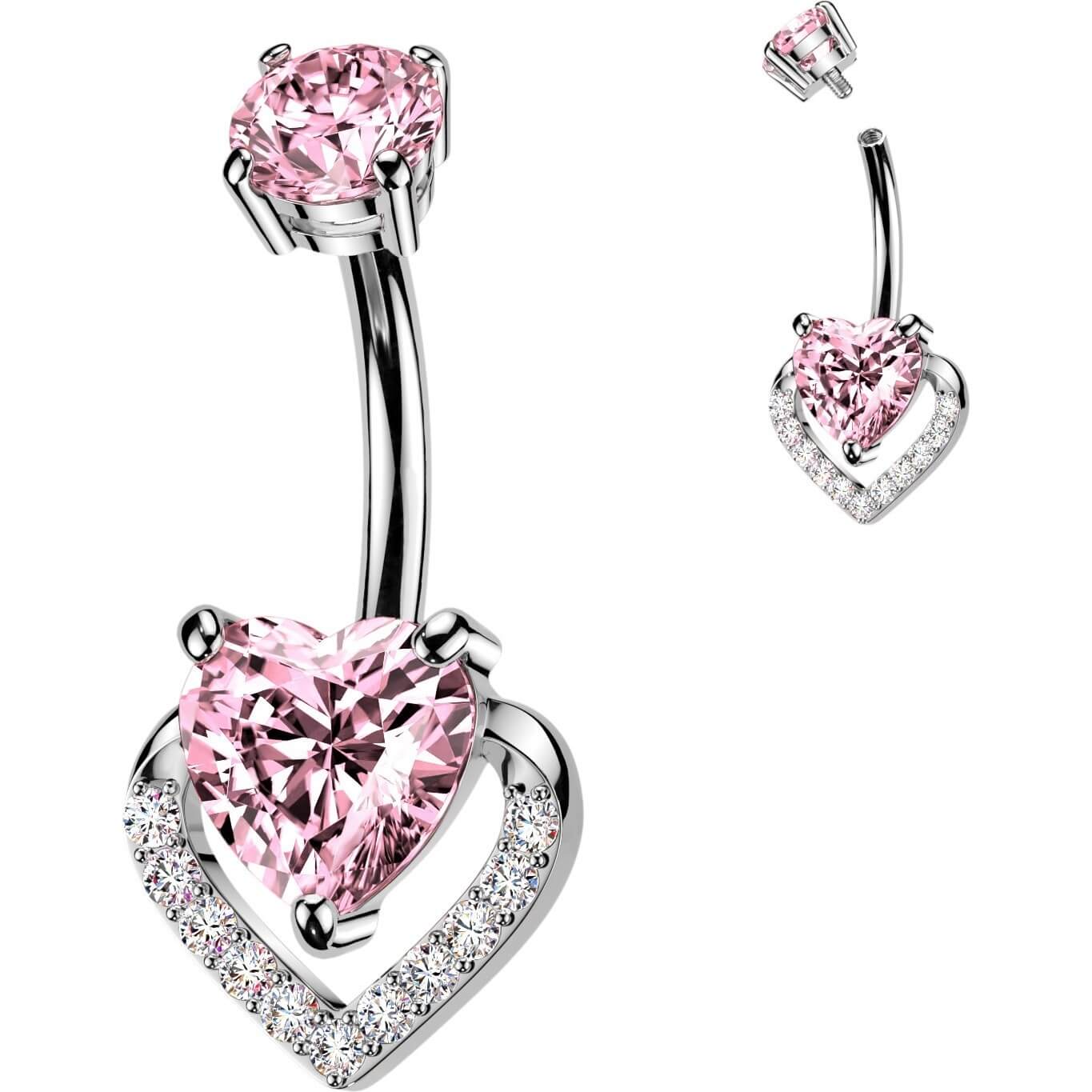 Bauchnabelpiercing Pavé und Krappenfassung Herz Zirkonia Innengewinde - Image 5
