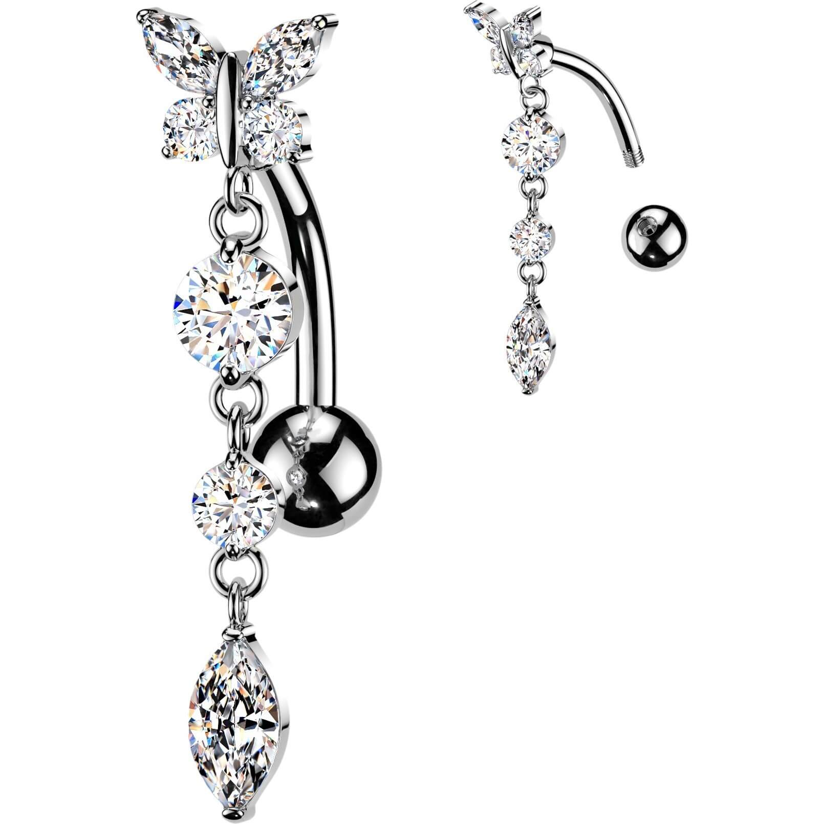 Bauchnabelpiercing Top Down Schmetterling Rund Marquise Zirkonia Anhänger