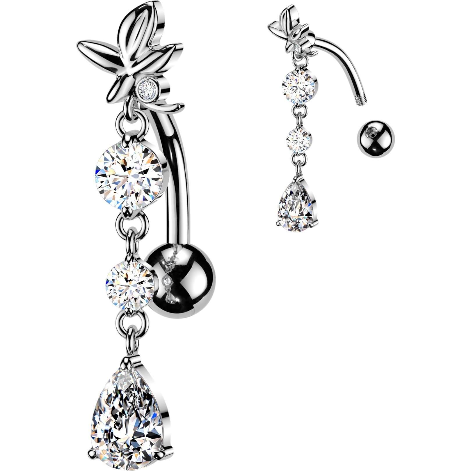 Bauchnabelpiercing Top Down Blume Rund Tropfen Zirkonia Anhänger - Image 4