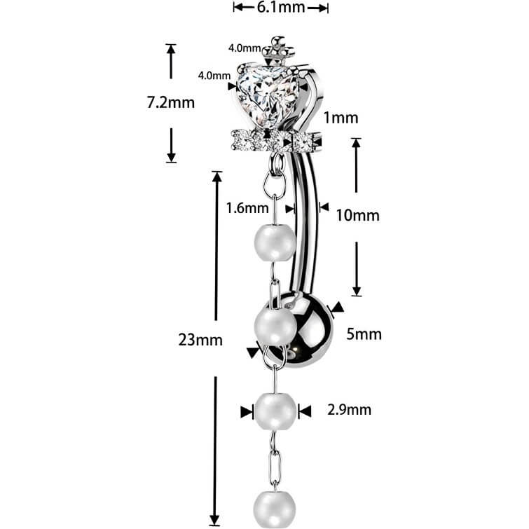 Bauchnabelpiercing Top Down Kreuz Herz Krone Perlen Anhänger - Image 2