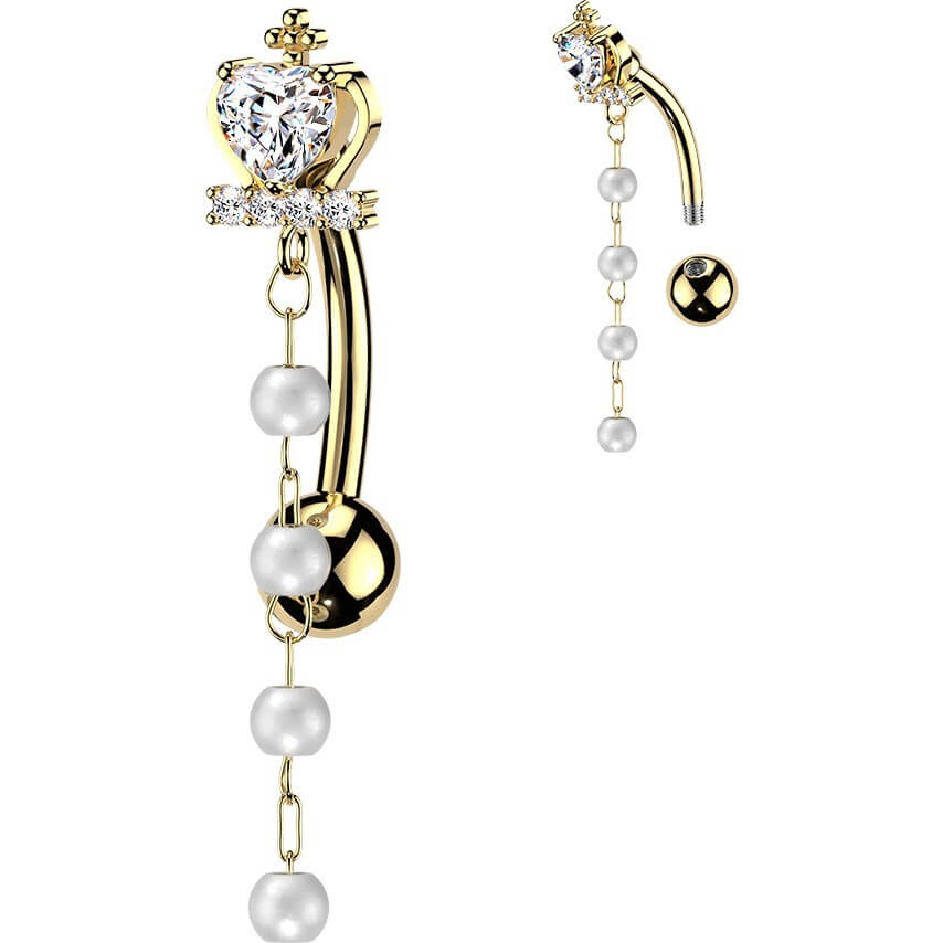Bauchnabelpiercing Top Down Kreuz Herz Krone Perlen Anhänger - Image 3
