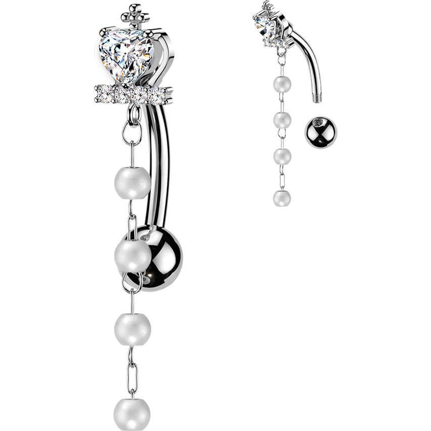 Bauchnabelpiercing Top Down Kreuz Herz Krone Perlen Anhänger - Image 4
