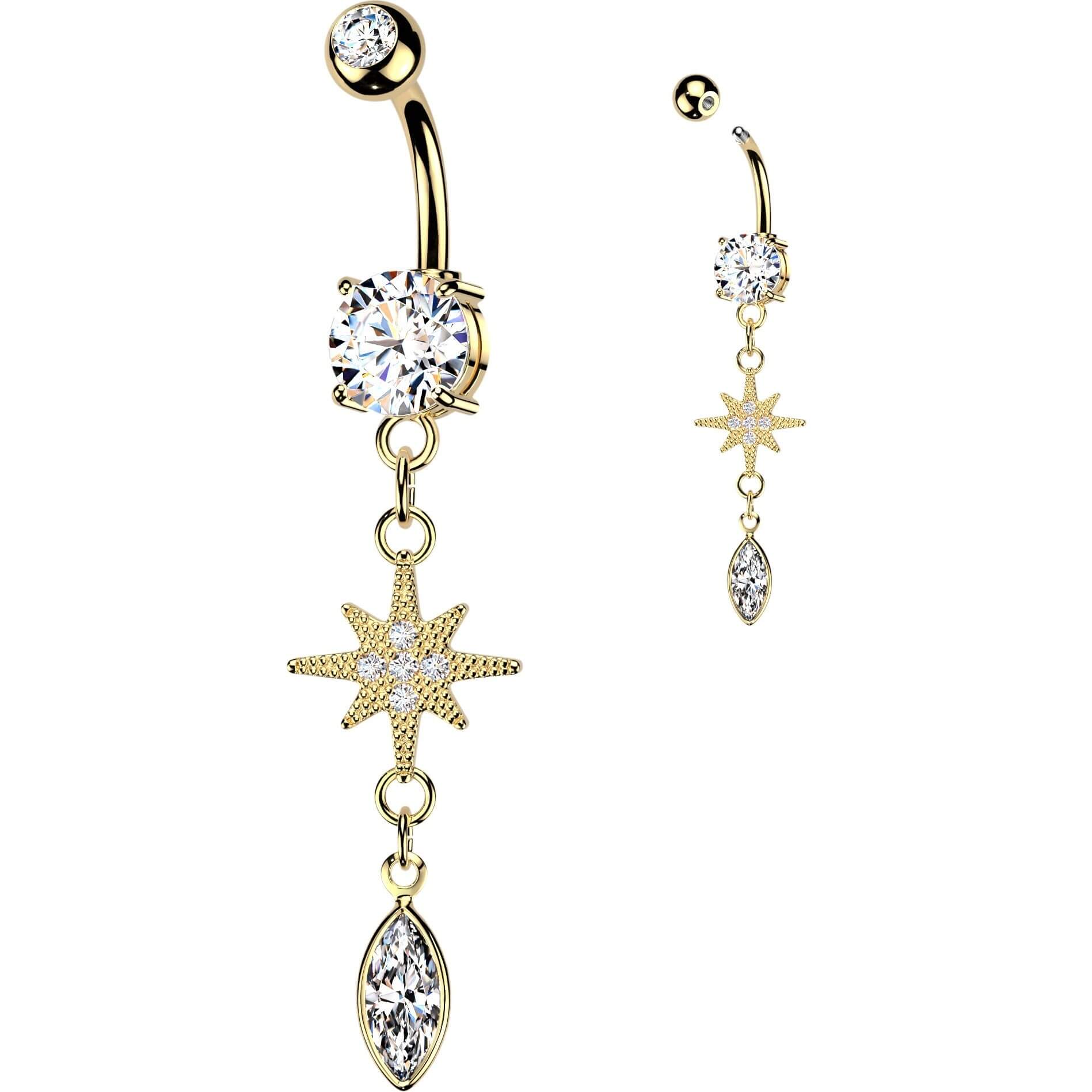 Bauchnabelpiercing Stern Marquise Zirkonia Anhänger - Image 3