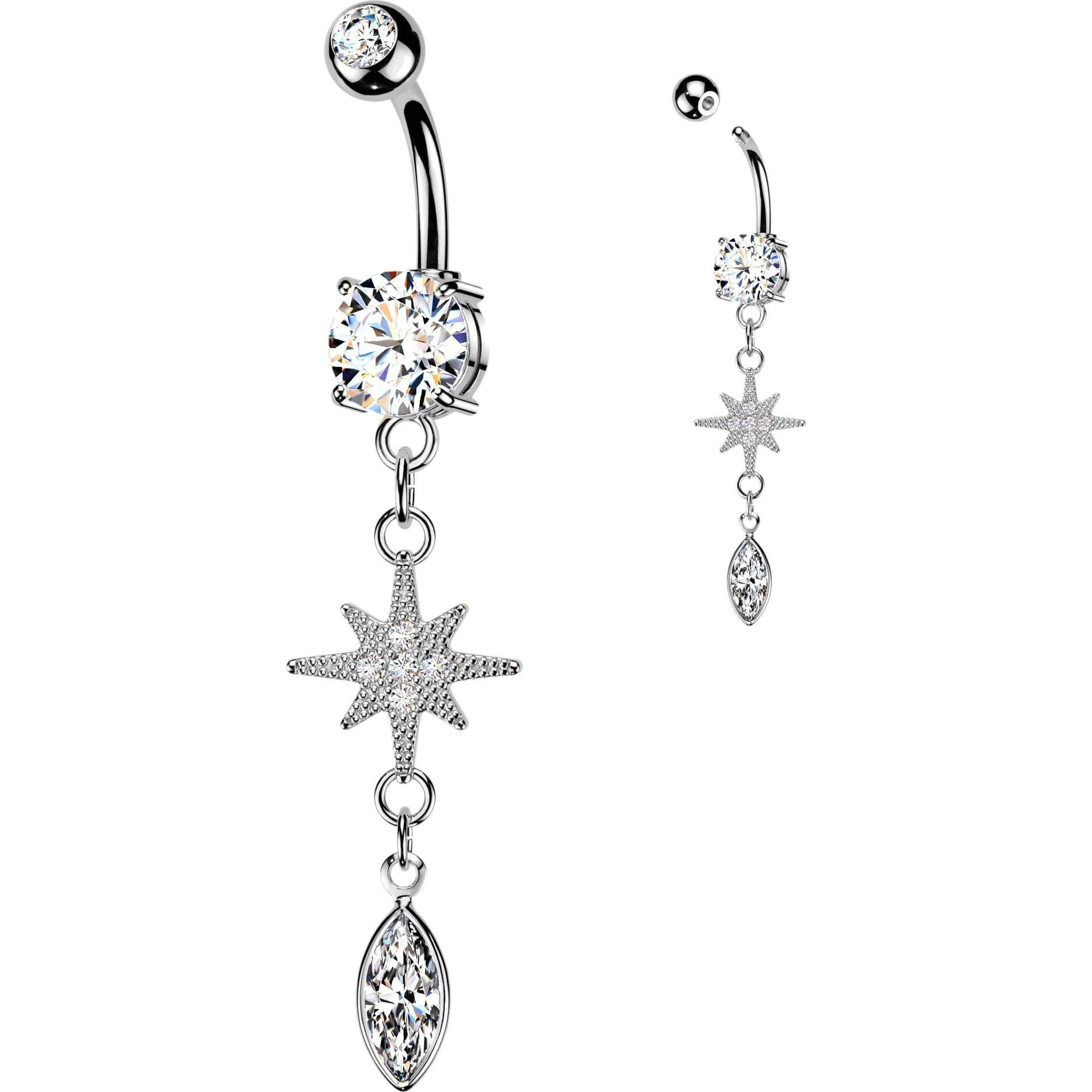 Bauchnabelpiercing Stern Marquise Zirkonia Anhänger - Image 4