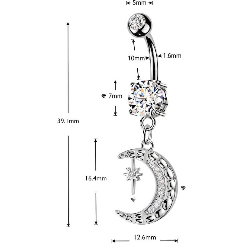 Bauchnabelpiercing Zirkonia Mondsichel Stern Anhänger - Image 2