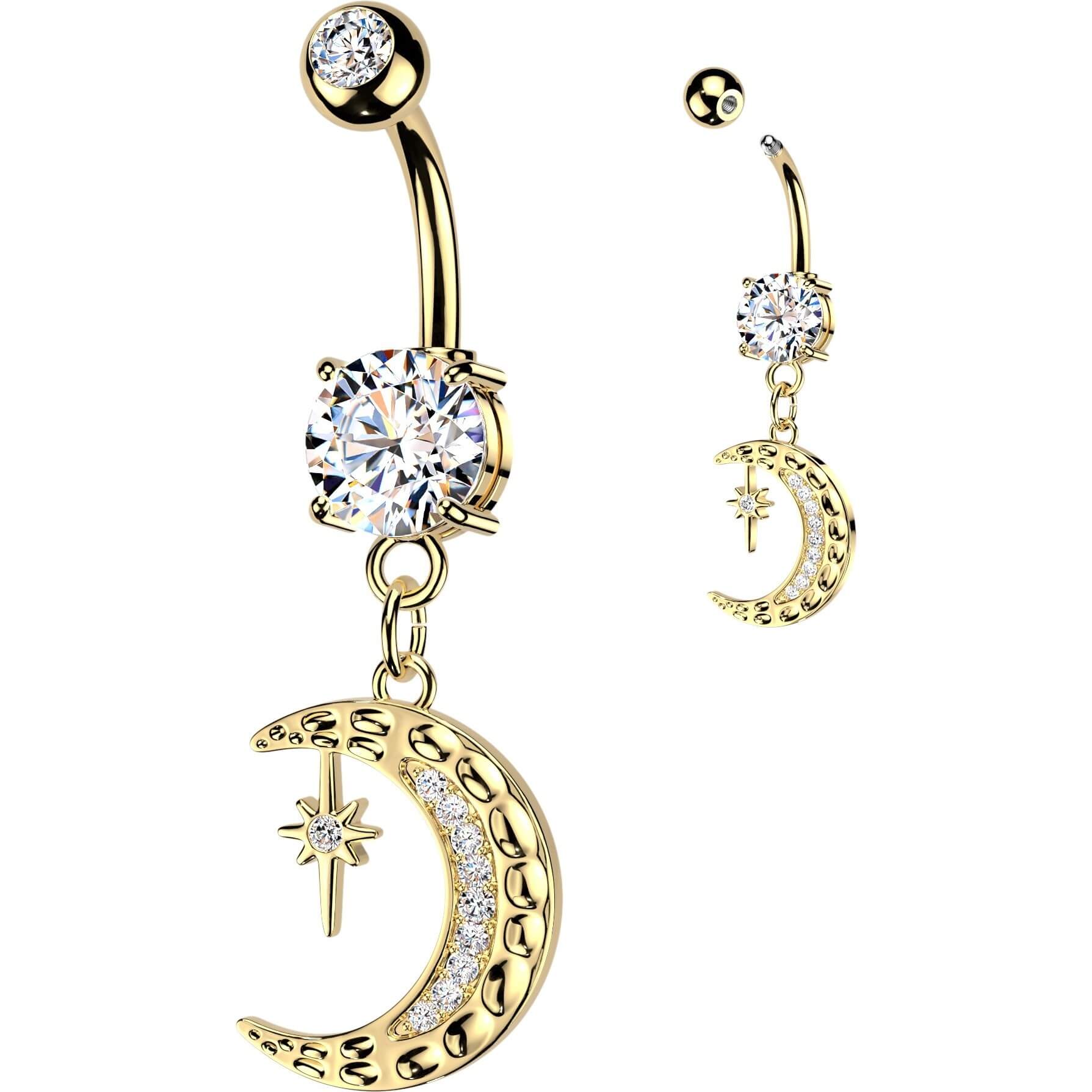 Bauchnabelpiercing Zirkonia Mondsichel Stern Anhänger - Image 3