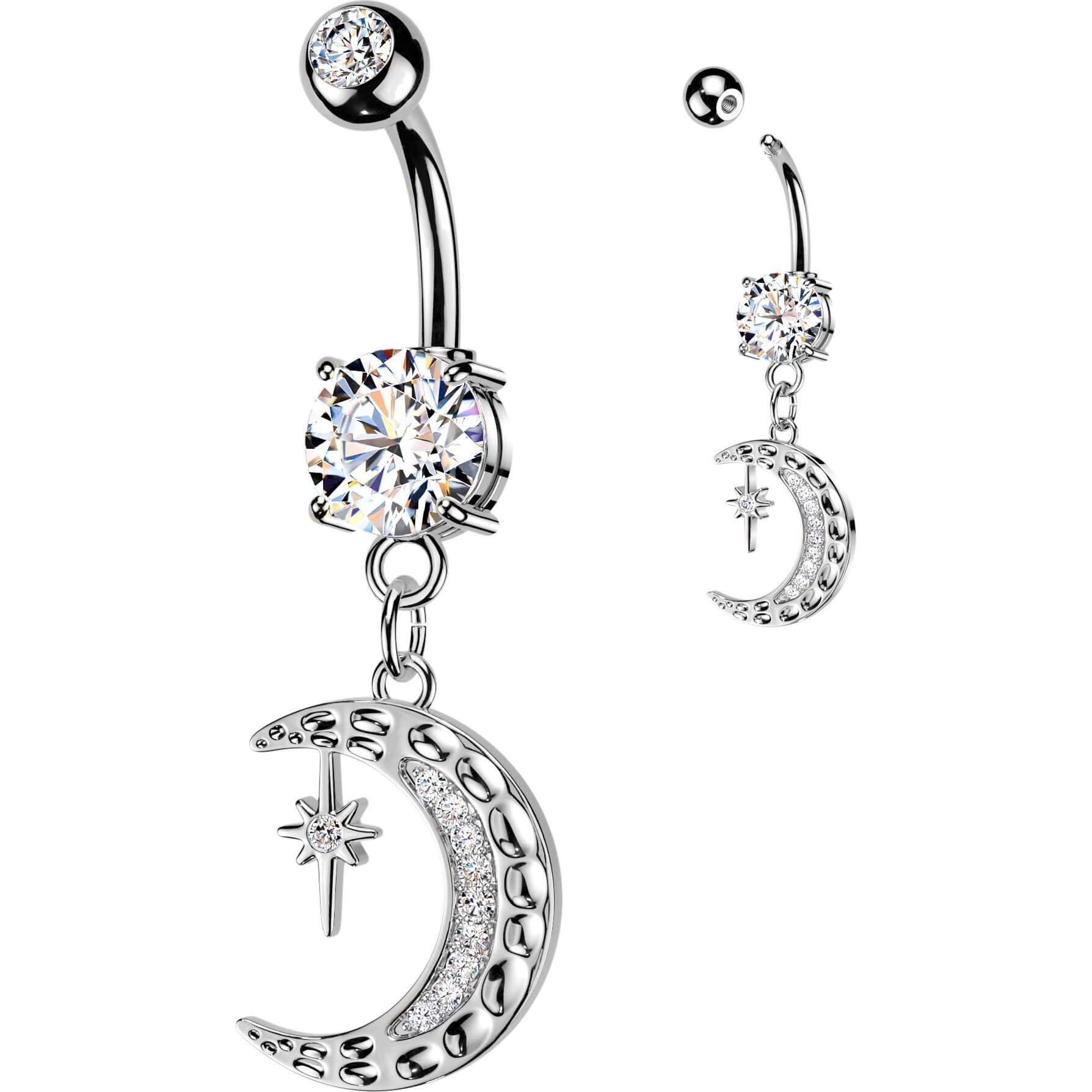 Bauchnabelpiercing Zirkonia Mondsichel Stern Anhänger - Image 4