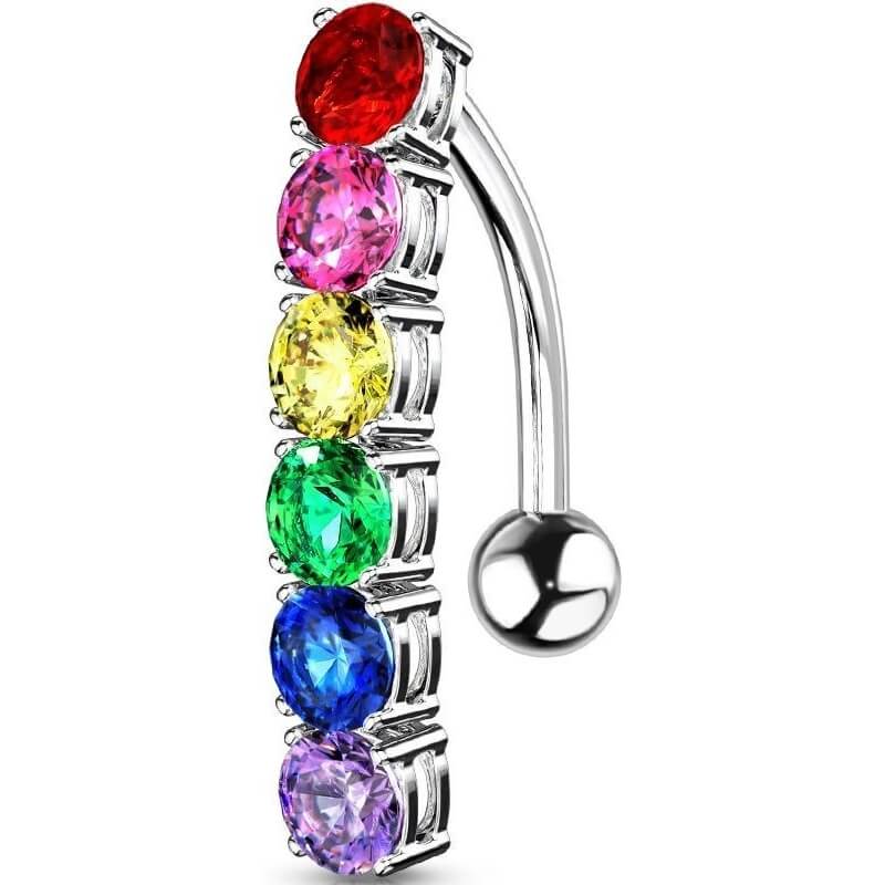 Bauchnabelpiercing Top Down Regenbogen Zirkonia Silber
