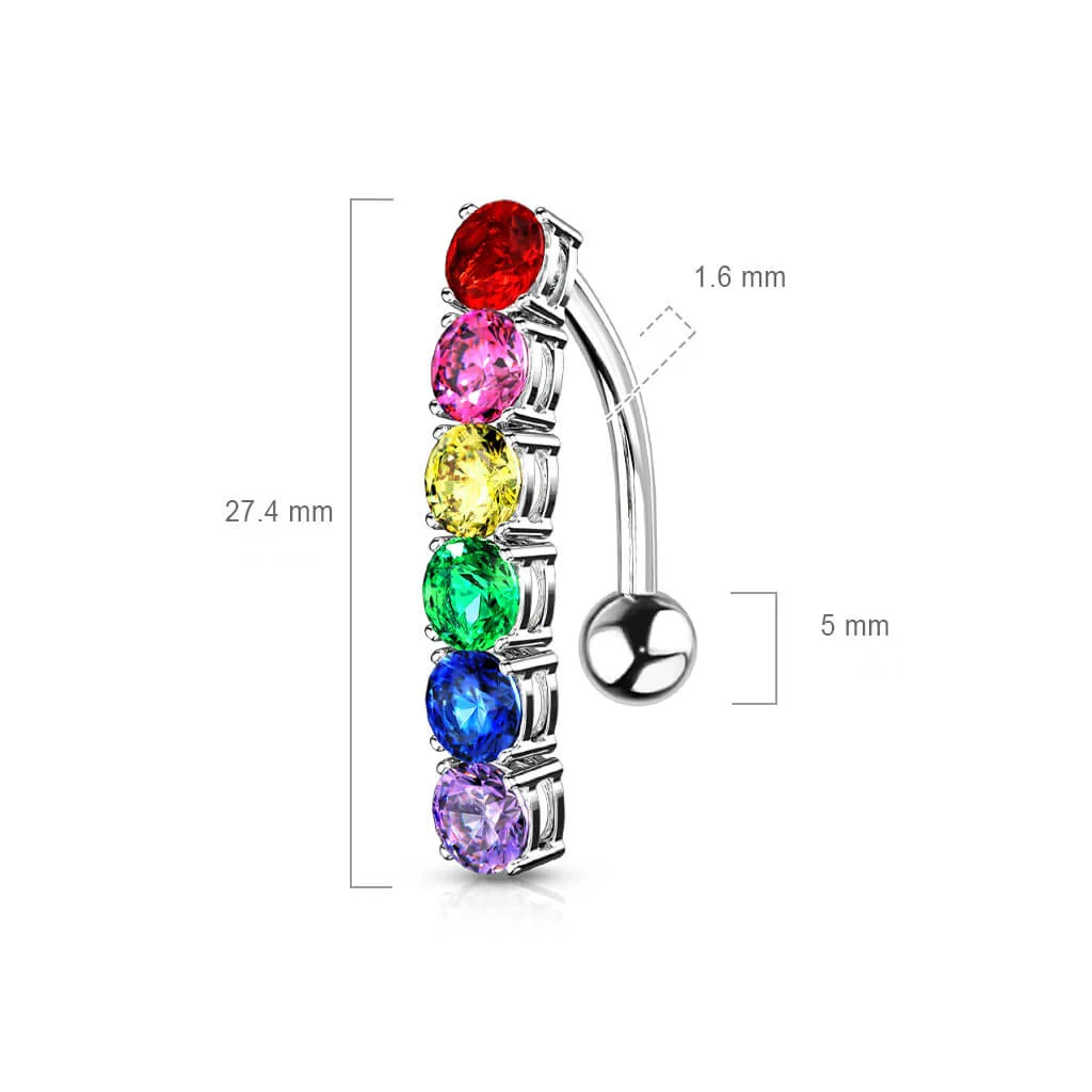 Bauchnabelpiercing Top Down Regenbogen Zirkonia Silber - Image 2