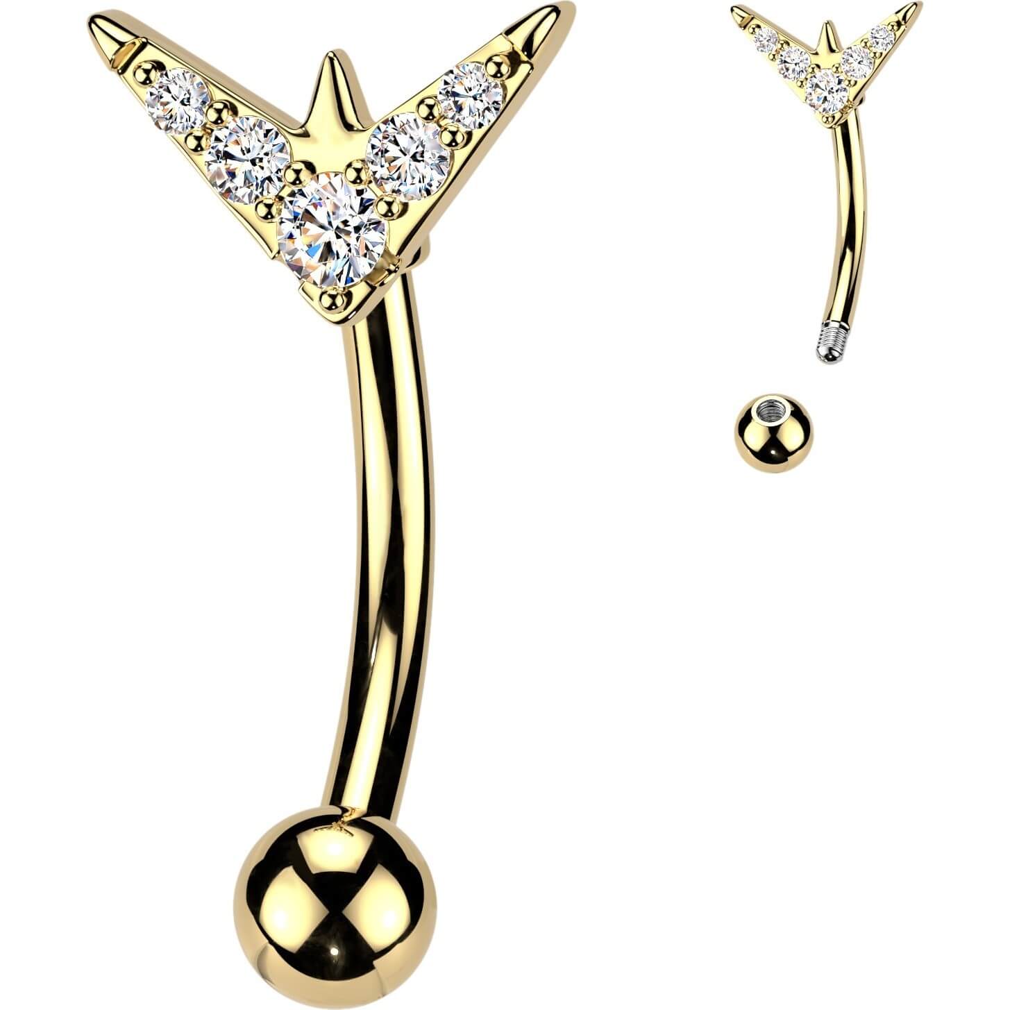 Bauchnabelpiercing Top Down 5 Zirkonia Chevron - Image 3