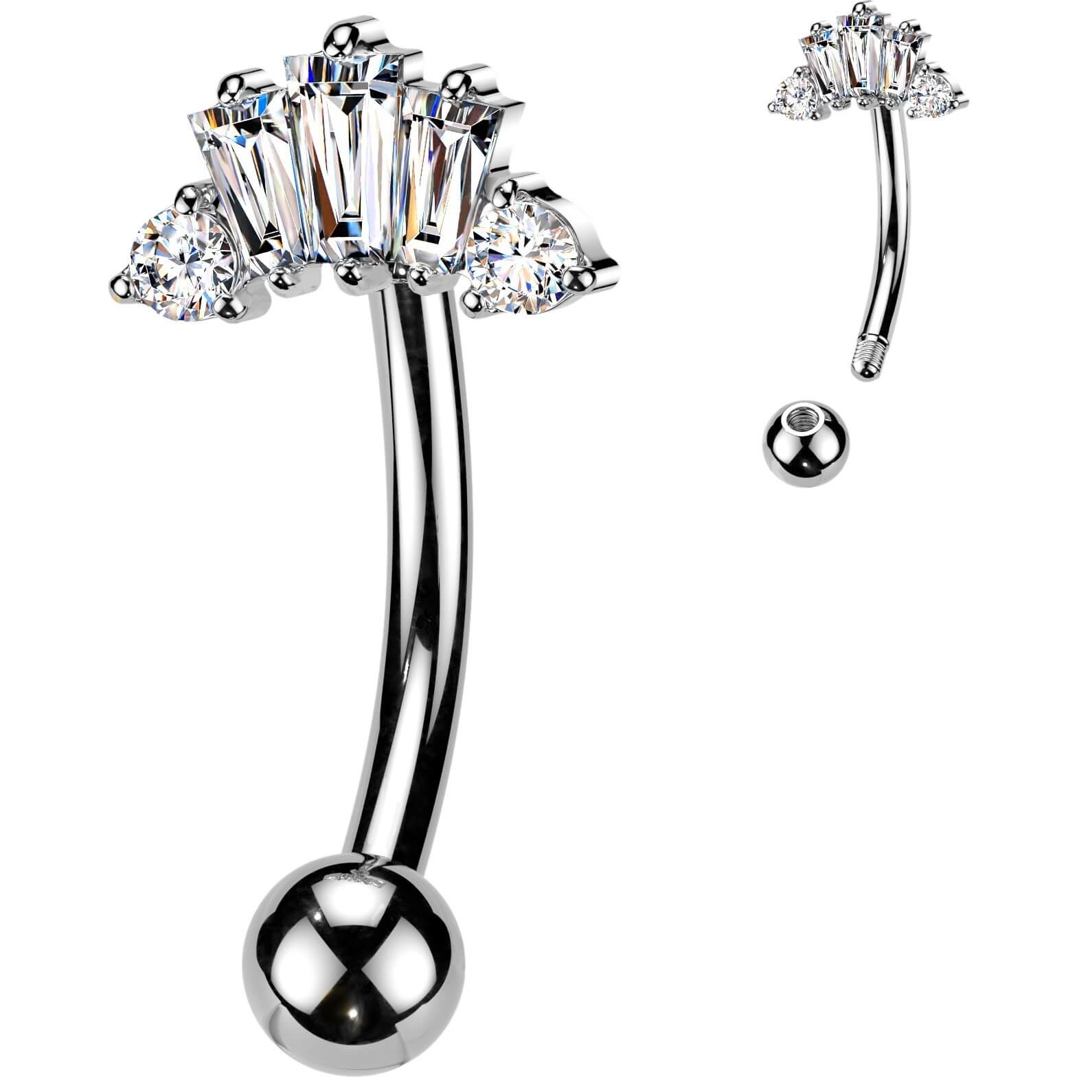 Bauchnabelpiercing Top Down Baguette Rund Zirkonia Krone