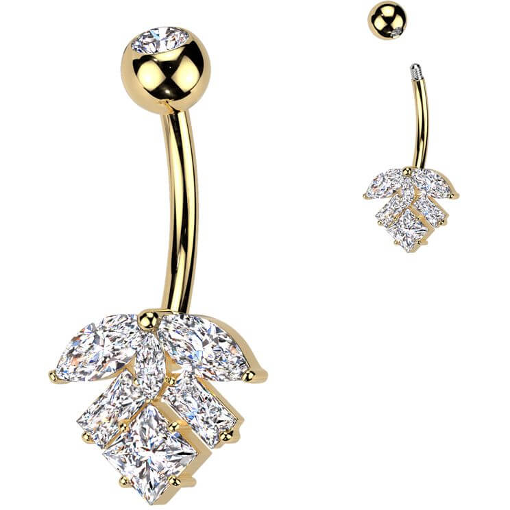 Bauchnabelpiercing Titan Messing Blatt Marquise Schliff Zirkonia - Image 2