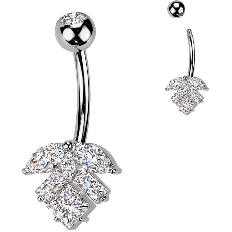 Bauchnabelpiercing Titan Messing Blatt Marquise Schliff Zirkonia - Image 3