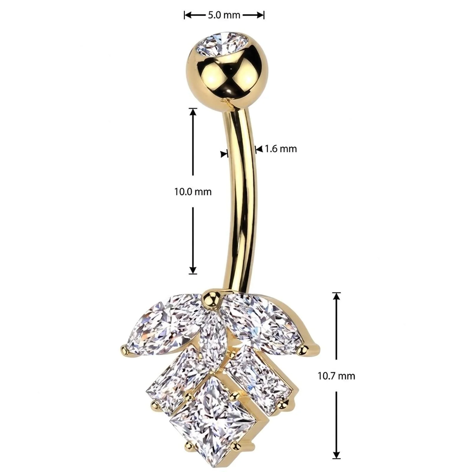 Bauchnabelpiercing Titan Messing Blatt Marquise Schliff Zirkonia - Image 4