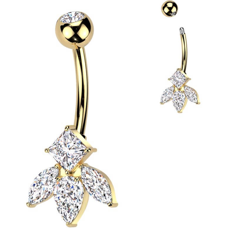 Bauchnabelpiercing Titan Messing Marquise Schliff und Diamanten Schliff Zirkonia - Image 2