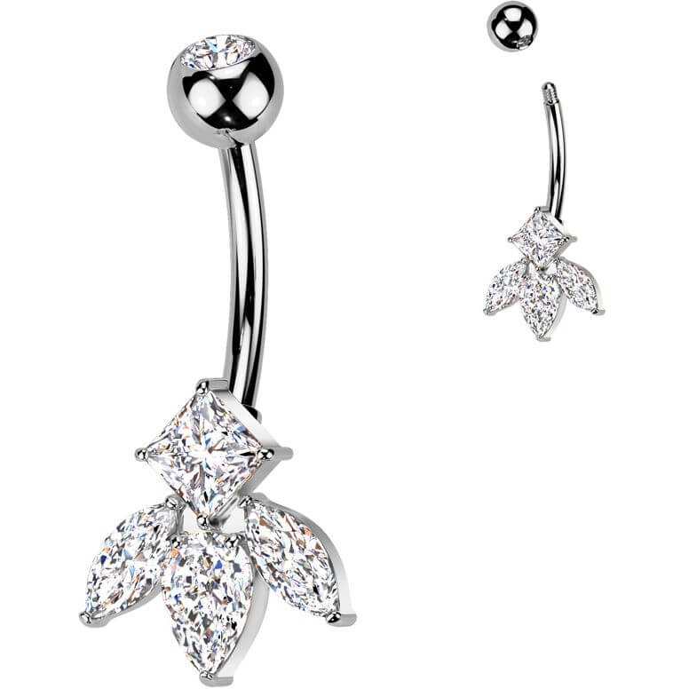 Bauchnabelpiercing Titan Messing Marquise Schliff und Diamanten Schliff Zirkonia - Image 3