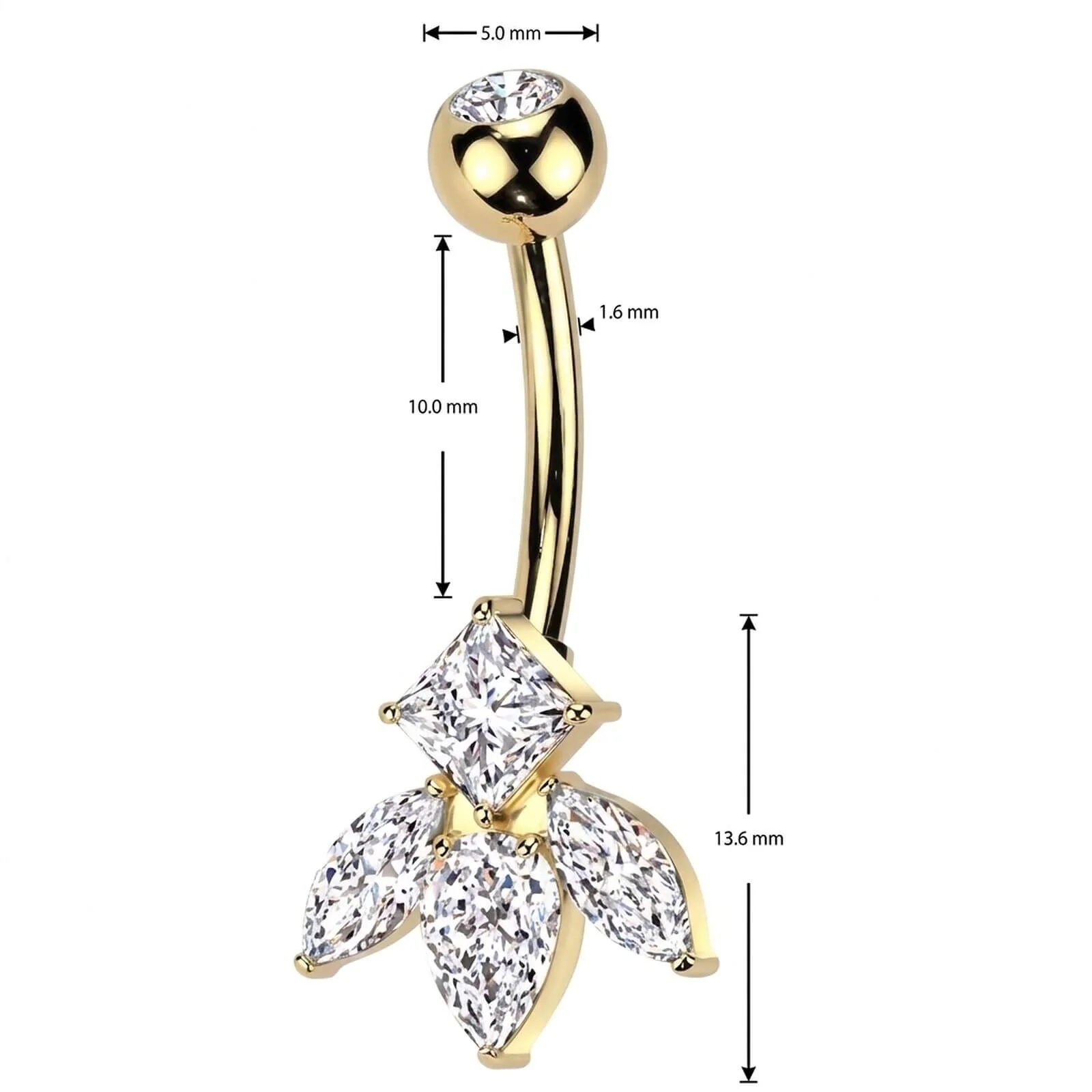 Bauchnabelpiercing Titan Messing Marquise Schliff und Diamanten Schliff Zirkonia - Image 4