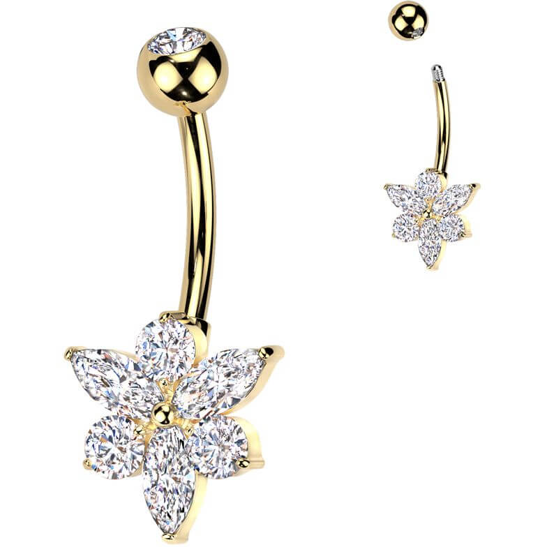 Bauchnabelpiercing Titan Messing Blume Zirkonia - Image 2