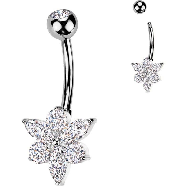 Bauchnabelpiercing Titan Messing Blume Zirkonia - Image 3