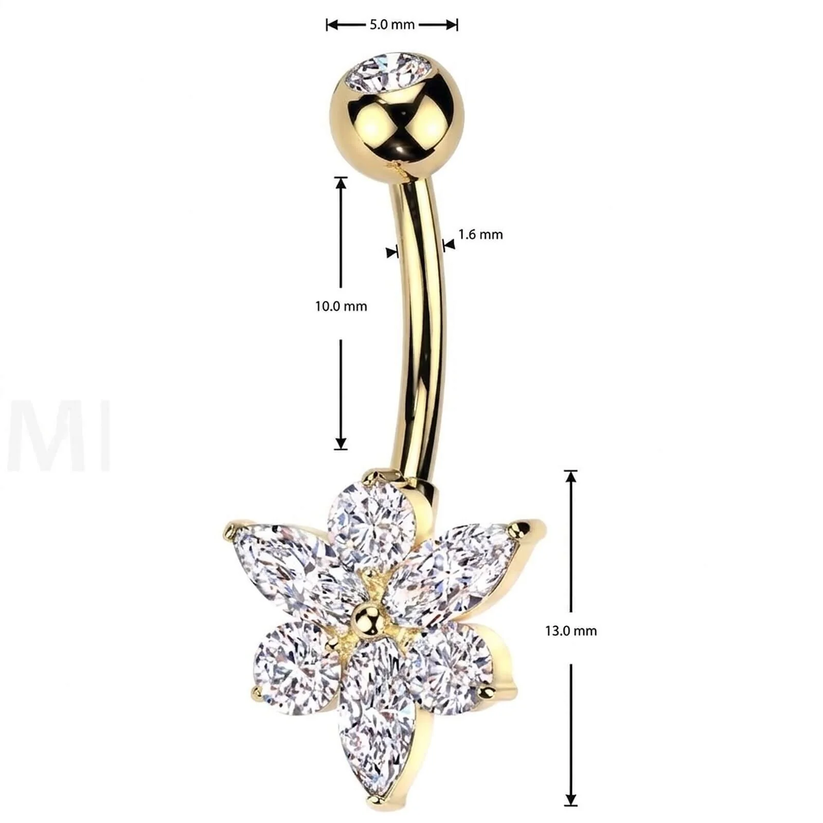 Bauchnabelpiercing Titan Messing Blume Zirkonia - Image 4