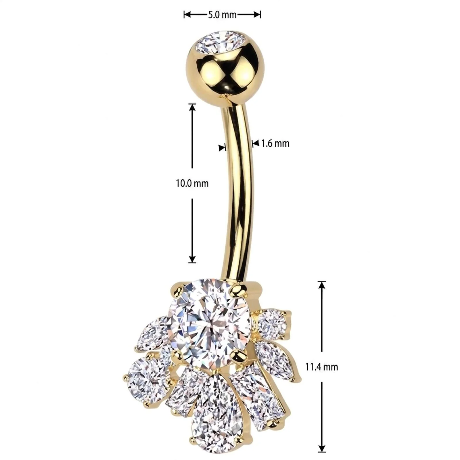 Bauchnabelpiercing Titan Messing Zirkonia Cluster - Image 4