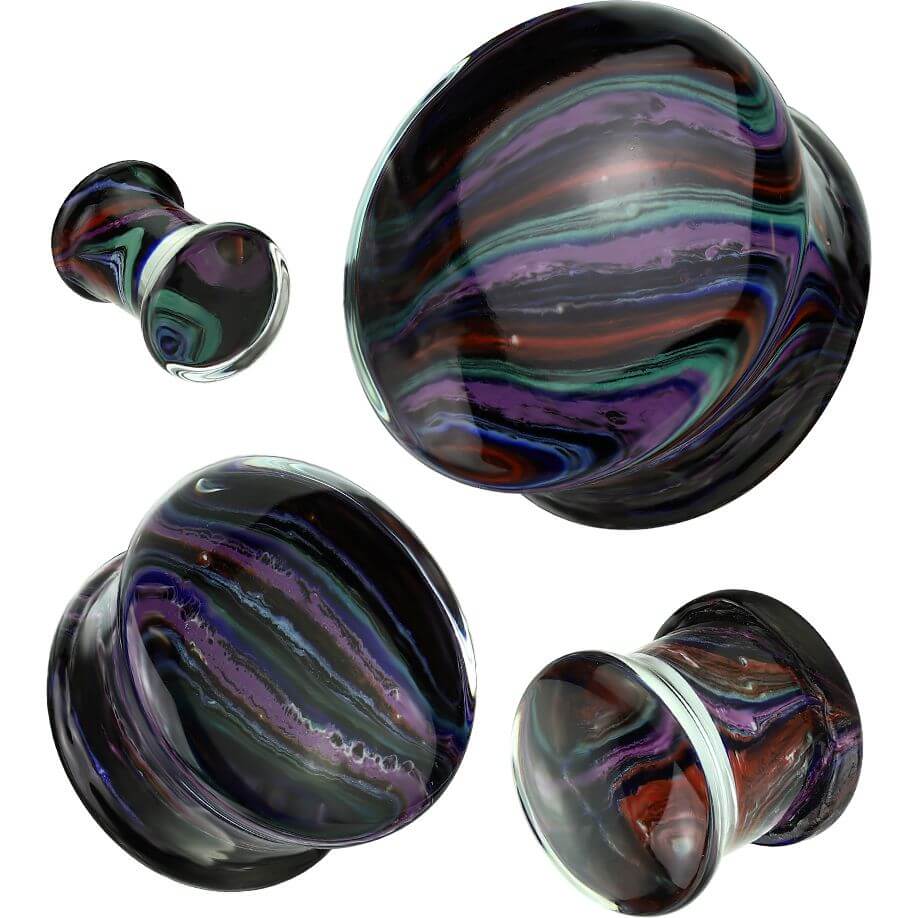 Glas Plug Mehrfarbig Streifen Double Flare - Image 3
