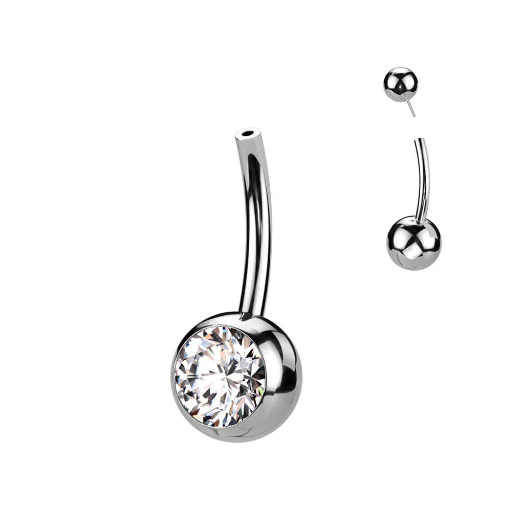 Titan Basis Base Bauchnabelpiercing Kugel Zirkonia Push-In - Image 2