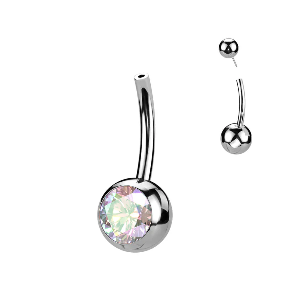 Titan Basis Base Bauchnabelpiercing Kugel Zirkonia Push-In - Image 6