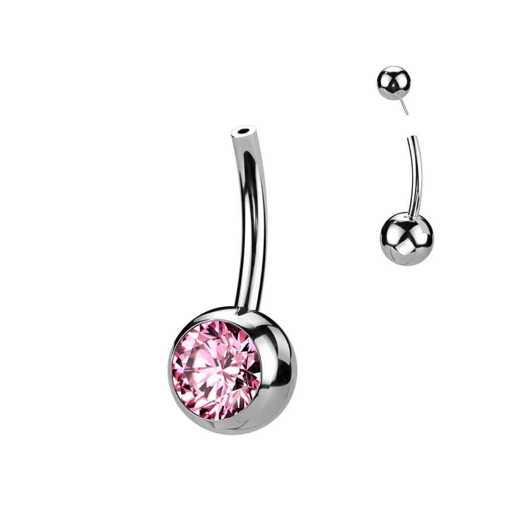 Titan Basis Base Bauchnabelpiercing Kugel Zirkonia Push-In - Image 7