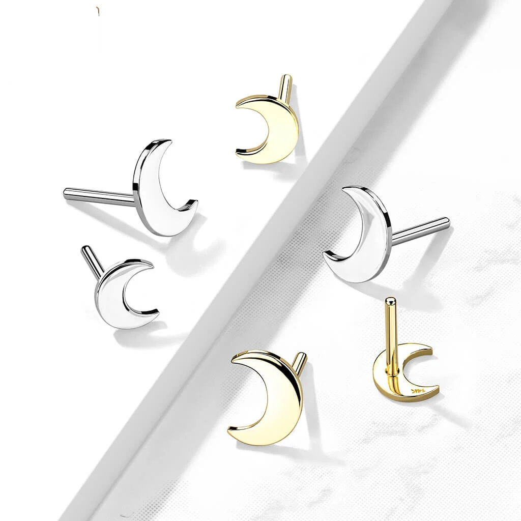 14 Karat Gold Top Mond Flach Gelbgold Weißgold Push-In - Image 2